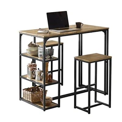 Image of SoBuy OGT43 F, Bar Set 1 Table and 2 Stools, 3 Pieces Home Kitchen Breakfast Furniture Dining