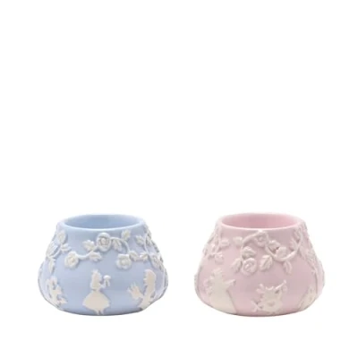 Image of Disney Alice In Wonderland Set of 2 Tea Light Holders &amp; White Rabbit Motif Decor and Homeware for Movie Lovers, Bedroom, Kitchen, Bathroom Dining Room. H:5cm x W:8cm D:8cm