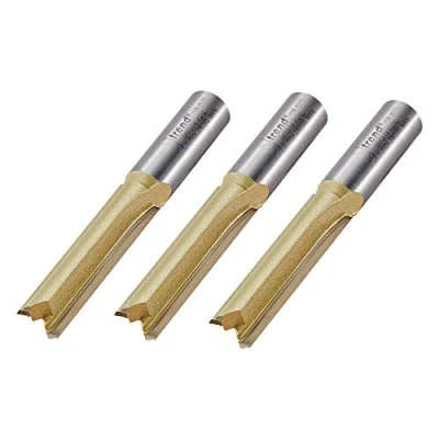 Image of Trend Straight Two Flute Worktop Router Cutter, 1/2 Inch Shank, 12.7mm Cut Diameter &amp; 50mm Length, Tungsten Carbide Tipped, 3 Pack, BR01/3