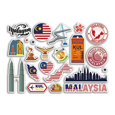 Image of A5 Sticker Sheet Malaysia Vinyl Stickers Country Landmarks Holiday Stamp Summer Map Flag Travel City Luggage Scrapbooking #79021