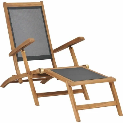 Image of vidaXL Deck Chair with Footrest Solid Teak Wood Black