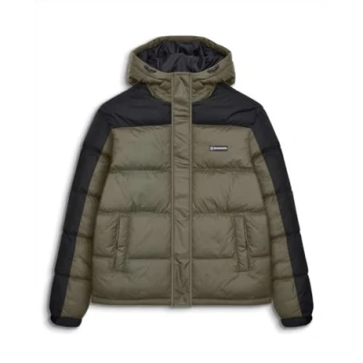 Image of Lambretta Mens Hooded Puffer Padded Raglan Jacket Khaki/Black 2XL