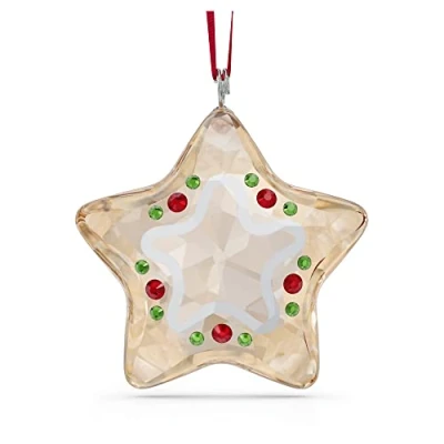 Image of Swarovski Star Shaped Hanging Ornament, Gold Tone, White, Red and Green Crystals Decoration, from the Holiday Cheers Collection