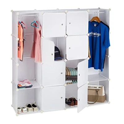 Image of Relaxdays Modular Wardrobe, 12 Compartments, Plastic Closet, Shoe Cabinet 145.5 x cm, White