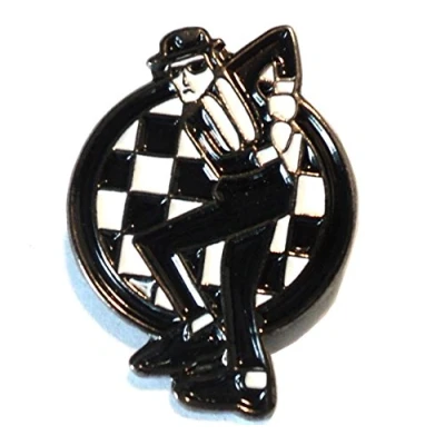 Image of Dancing Ska Man Black &amp; White Skanking Dance Metal Enamel Badge