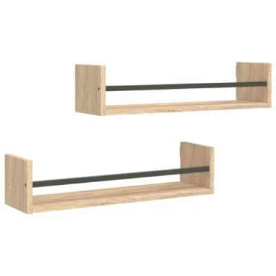 Image of vidaXL Wall Shelves with Bars 2 pcs Sonoma Oak 60x16x14 cm