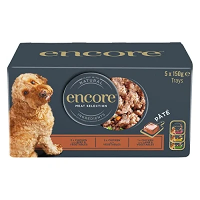 Image of Encore Complete and Natural Wet Dog Food Pate, Meat Selection For Dogs in 150g Tray (Pack of 5 Trays)