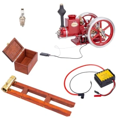 Image of Funwetrike Metal Engine Model Kit, RETROL HM 01 7cc Hit and Miss with Base Equipment Box+Fuel Tank+Oil Pipe+CDI Igniter+Spark Plug, Science Kit Birthday Gift (KIT Version)
