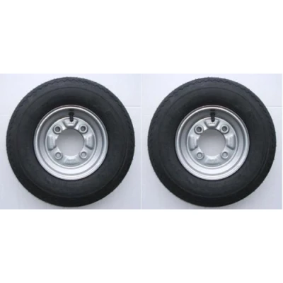 Image of A pair of 400 4.00 4.80 x 8 inch trailer wheels &amp; tyres with 4 ply tyre 115mm PCD. Fits trailers Daxara 107, ERDE 122 Maypole MP6812 Pt no LMX1598 PLEASE DO NOT BUY UNTIL YOU HAVE CHECKED YOUR PCD