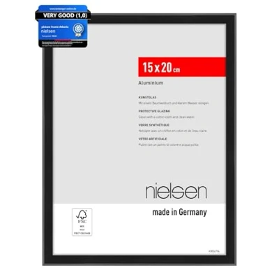 Image of nielsen Atlanta Photo Frame 15x20cm Aluminium Picture Frame, Black with Protective Acrylic Glazing and Push Turn Clips Frosted