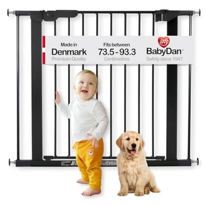 Image of BabyDan Premier, Extra Wide Pressure Fit Stair Gate, Covers openings between 132.5 138.7 cm/52.2 54.6 inches, Baby Gate/Safety Metal, Black, Made in Denmark (Pet Gate/Dog gate)