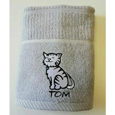 Image of Sue Rossi Ltd 100% Turkish Cotton Tea Towels Embroidered Animal Cooks Cloth 3 Pack Kitchen Towel Set (Silver Grey Cat)