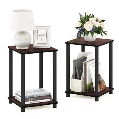 Image of Furinno End Tables, Wood, Dark Cherry/Black, one size