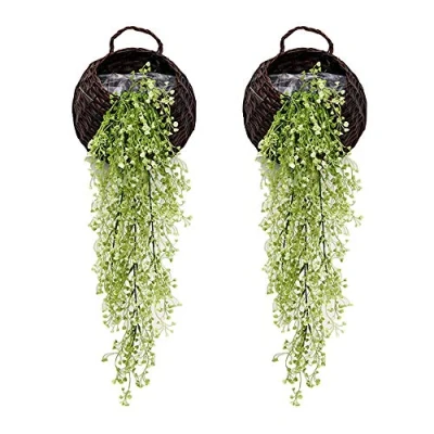 Image of Artificial Hanging Vine Plants, Pack of 2 Pieces Ivy Fake Flowers Greenery Plants for Home Garden Wall Decoration, Green