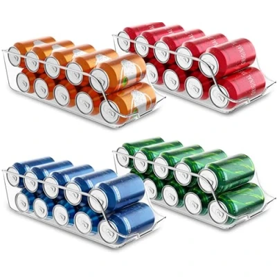 Image of KICHLY Fridge Can Dispenser (Set of 4) Holder Storage Organizer for Cupboard Canned Food Rack Fridge, Pantry, Kitchen, Countertops Clear