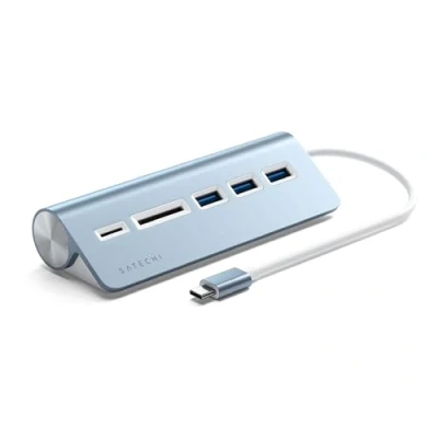Image of SATECHI USB C Combo Hub For Desktop A 3.0 Data Ports &amp; Micro/SD Card Readers M2/ M1 MacBook Pro/Air, iPad M2 Mac Mini, iMac (Blue)