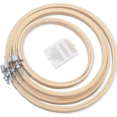 Image of REBECASKYENS 20 Pieces Round Bamboo Embroidery Hoops Cross Stitch for Craft Sewing Hand Crafts