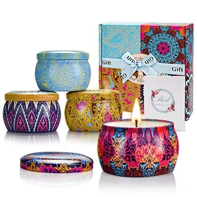 Image of Yinuo Mirror Scented Candles Gift Set, Soy Wax 4.4 oz Tin for Women Host with Strongly Fragrance Relax 4 Pack