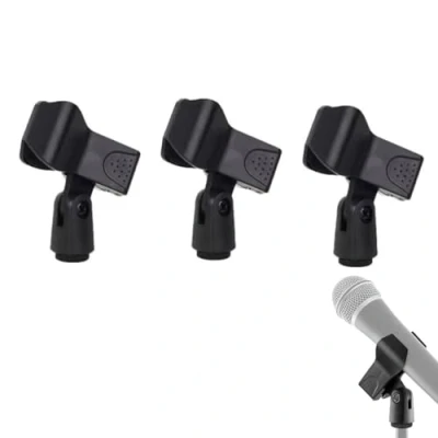 Image of JiaoLinin 3PCS Universal Microphone Clip,Quality Spring Mic Clip niversal Adjustable Clamp Holder Quick Release Adapter Fix on Stand,Black