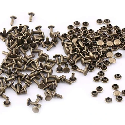 Image of 100pcs Leather Rivets Double Cap Rivet, 6mm x 8mm Rivet Tubular Metal Craft Repairs Studs Decoration.(Bronze)