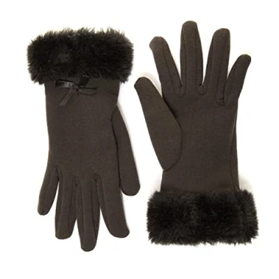 Image of LADIES BLACK GLOVES WITH FAUX FUR CUFF (Black)