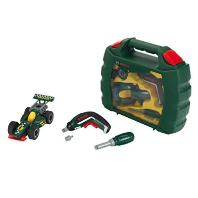 Image of Theo Klein 8395 Bosch Grand Prix Tool Box Set with,xolino Cordless Screwdriver, Racing car to assemble and disassemble, Toy for children aged 3 years up