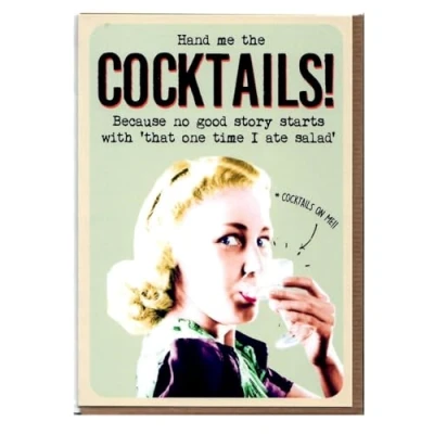 Image of Cocktails Birthday Card For Her, Funny Happy Women, Greetings Card, Female Cards Her