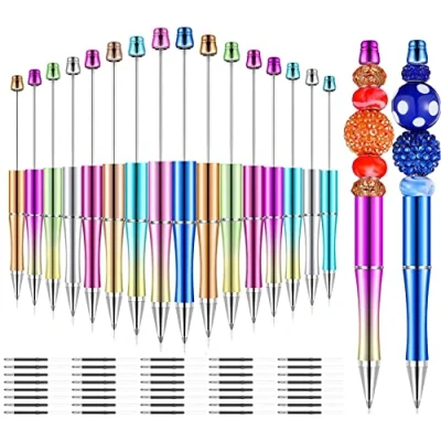 Image of KAHEIGN 20Pcs Plastic Beadable Pen, 14CM Ballpoint Pen Bead Shaft Black Ink Rollerball with 40Pcs Extra Refills for Kids Students Office School Supplies (10 Gradient Colors)