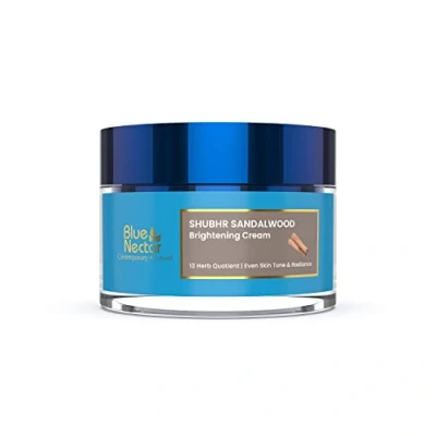 Image of Blue Nectar Ayurvedic Brightening and Hydrating Face Cream Daily Moisturiser with Sandalwood, Turmeric, Almond Oil (13 herbs, 50g)