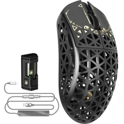 Image of MAMBASNAKE M5 Ultra Carbon Fiber 8000Hz Wireless Gaming Mouse, 39g SUPERLIGHT, 42000DPI, PAW3950MAX Sensor, Nordic 52840 Chip, Bluetooth/2.4G/USB C Wired Mice with Mouse Coiled Cable, for PC/Mac