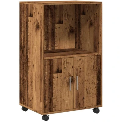 Image of vidaXL Rolling Cabinet Engineered Wood Storage Unit Old Finish 55x40x91 cm Shelf &amp; Lockable Wheels Mobile Filing for Office/Bedroom/Kitchen