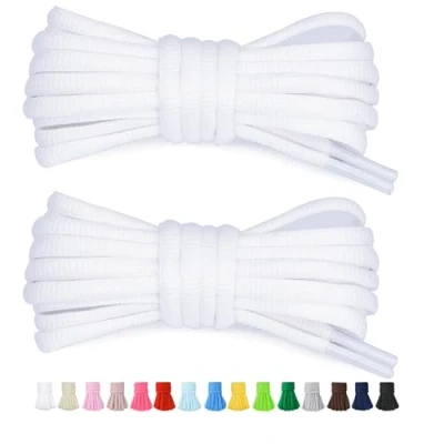 Image of Stepace 1/4&quot; Oval Athletic Shoelaces [2 Pairs] 39&quot; 63&quot; in 12 Colors Half Round Shoe Laces for Sneakers White 120
