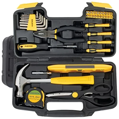 Image of BLOSTM 39 Piece Tool Kit Compact Set with Essential Hand Tools for DIY Projects &amp; Repairs Small Home Office Portable Storage Box, Hammer Pliers Screwdrivers More