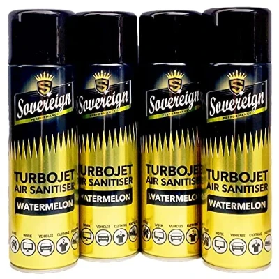 Image of 4 x Sovereign Turbojet Air Sanitiser WATERMELON Blast Spray Freshener Can