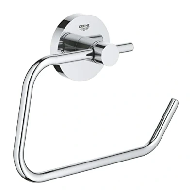 Image of GROHE Start QuickFix Toilet Roll Holder with Cover (Metal, Concealed Fastening, Including Screws and Dowels, Extra Easy to Fit QuickGlue), Size 167 x 119 mm, Chrome, 41179000