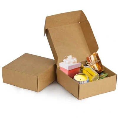 Image of Kurtzy 50 Pack Brown Kraft Gift Boxes Box Measures 12 x 5cm (4.72 4.72 1.96 inches) Easy Assemble Presentation Favour Present for Parties, Birthdays, Weddings, Holidays