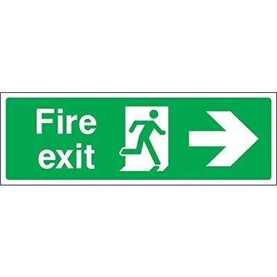 Image of Fire exit right emergency Safety sign 3mm Aluminium 300mm x 100mm