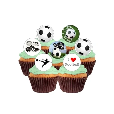 Image of 24 PRE Cut I Love Football Sport Edible Wafer Paper Round Cake Toppers Decorations