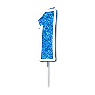 Image of Oaktree Glitter No.1 Candle 7.5cm Blue/Silver