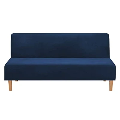 Image of Mingfuxin Armless Sofa Bed Covers, Stretch Velvet Futon Couch Cover Thick Soft Cozy Slipcover Furniture Protector Folding (Thick Navy)