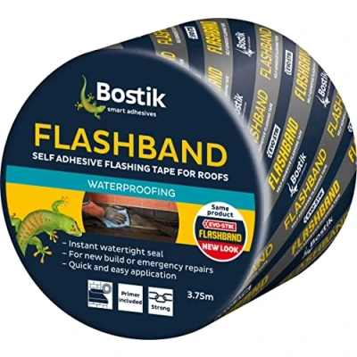 Image of Bostik Flashband Self Adhesive Flashing Tape for Roofs, Provides an Instant Watertight Seal, Colour: Grey, 300mm x 3.75m Complete With Primer