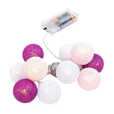 Image of Ideen mit Herz Ball Fairy Lights with 10 LEDs, Battery Operated, Cotton Balls in 3 Colours, Diameter 35 mm per Ball, Includes Timer (White, Pink, Berry)