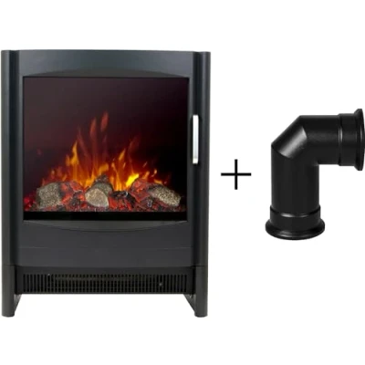Image of Sureflame Keston Electric Stove in Black with Angled Pipe