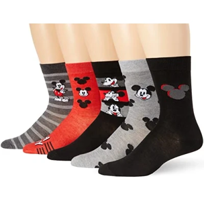 Image of Disney Mickey Mouse Men&#039;s 5 Pack Crew Socks, Red Black Multi, 10 13