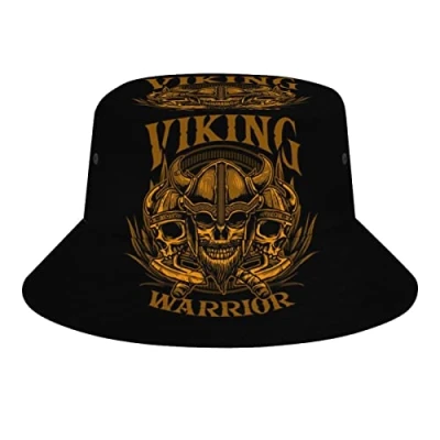 Image of Viking Warrior Portable Bucket Hat for Women Men Breathable Sun Cap Fisherman Travel Beach Funny