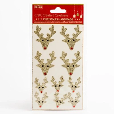 Image of Italian Options Handmade Christmas Self Adhesive Gold Glitter Reindeer 10 Pack Card Embellishments