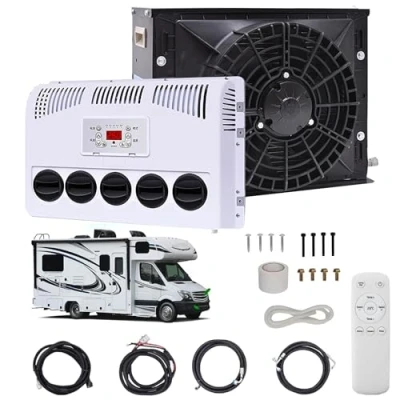 Image of SNBGRYE 12v/24v Rv Air Conditioner, 850W Split Parking Conditioner Kit, 450m3/H Volume, Silent Fast Cooling, For Semi Trailer Trucks, Buses, Rvs, Caravans, Excavators,Black 12V