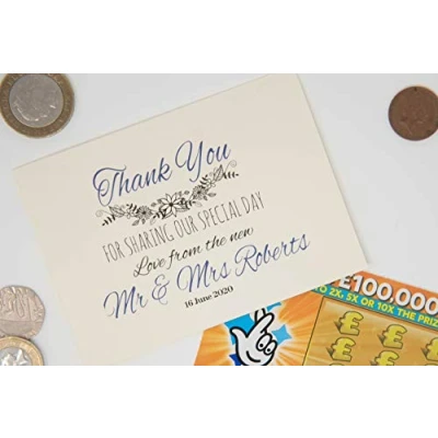 Image of Personalised Wedding Favours Scratch Card Holders Lottery Ticket Paper Envelope in Ivory Thank You