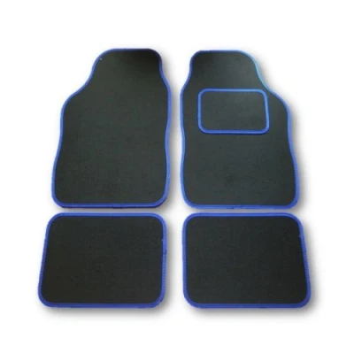 Image of rhinos autostyling FOR Volkswagen Fox (2005 2011) UNIVERSAL CARPET CLOTH CAR FLOOR MATS BLACK WITH BLUE EDGING 4 PIECE SET