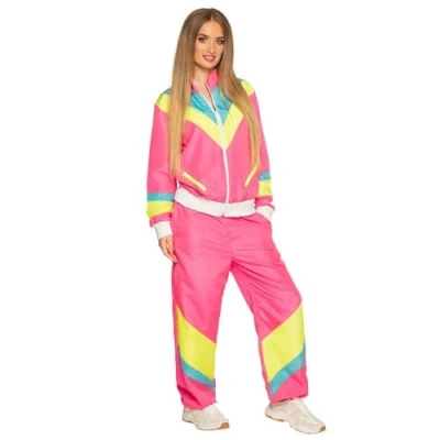 Image of Boland 88531 Costume Tracksuit 80s with Pockets, Jacket and Trousers, Camping Suit, Jogging Stag Party, Retro Style, Athletes, Group Costume, Theme Carnival